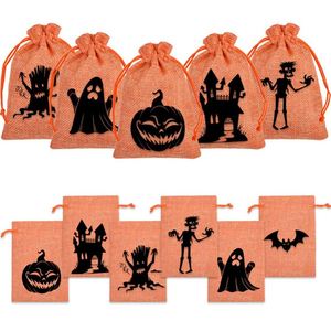 Sac en toile de jute pour la fête des Morts 10x14cm, sac en lin réutilisable, pochette en jute avec citrouille effrayante, logo personnalisable, idéal pour bonbons et emballages cadeaux - Product Image 2