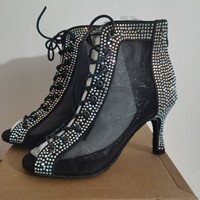 Chaussures de danse pour femmes à talons hauts, à lacets, avec strass et diamants, style pole dance