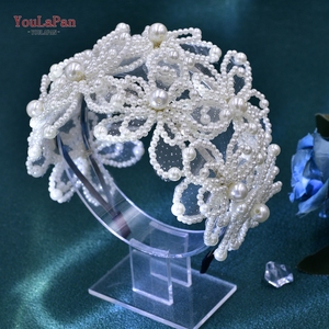 YouLaPan HP695 Couronne de Mariée de Luxe, Design Blanc Délicat, Ornée de Perles et de Cristaux, Accessoire Cheveux Élégant pour Femme, Diadème - Product Image 2