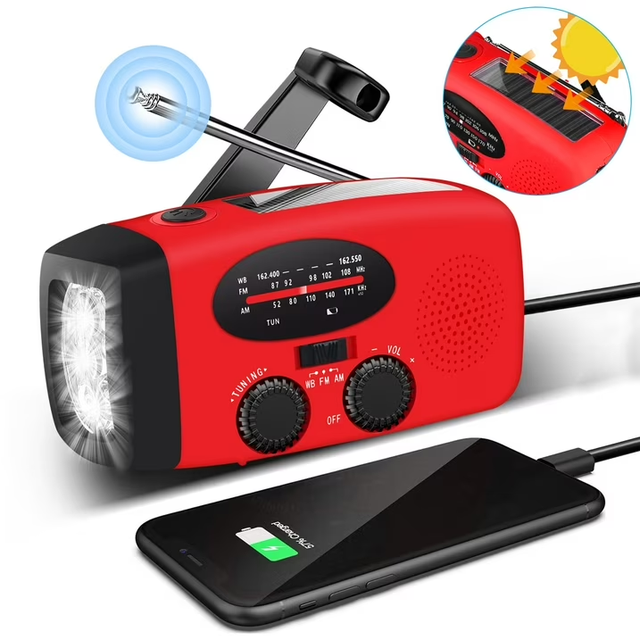 Solar Hand Crank Emergency Weather Radio,NOAA/AM/FM Portable Radio with 3 LED Flashlight 2000mAh Power Bank Cellphone Charger