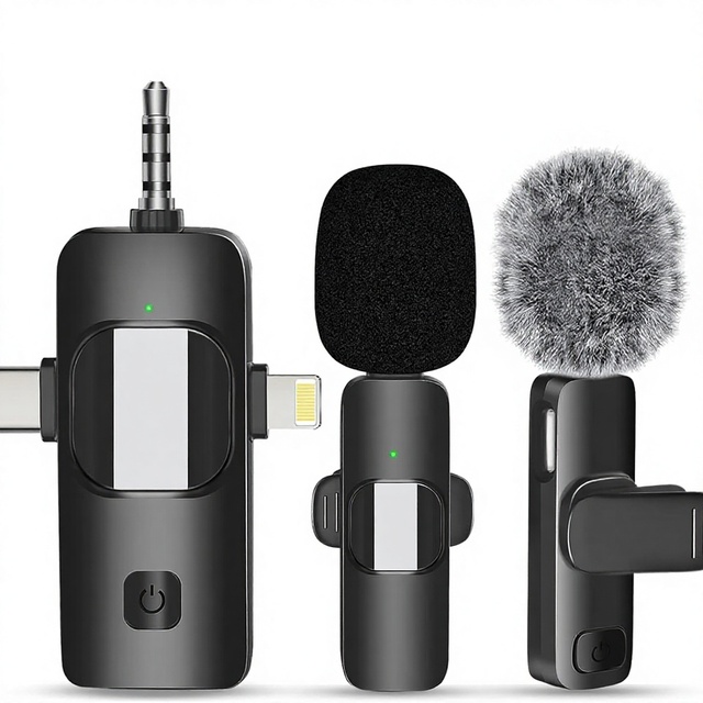 Lapel Microphone Three-in-One Mobile Phone Radio Small Capacitive Wireless Microphone One Drag Two Model K15 20Hz-20KHz 60dB
