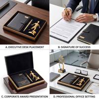 Coffret Cadeau d'Entreprise Thème Football Personnalisé avec Logo, Boîte de Luxe Noir et Or, Carnet en Cuir, Stylo Métallique, Vente en Gros