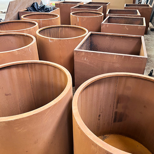 Jardinière ronde en acier corten, pot de fleur en acier résistant aux intempéries <span class=keywords><strong>avec</strong></span> texture rouillée naturelle. - Product Image 4