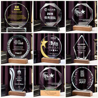 Plaques de trophées en cristal vierges avec base en bois pour logo personnalisé, cadeau d'entreprise, entreprise