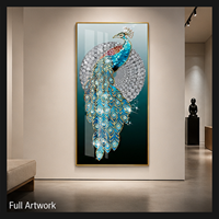 Impression sur toile de paon bleu, motif oiseau aux tons de bijoux, pour salon, entrée, hôtel, salon de réception et intérieurs élégants inspirés de la nature
