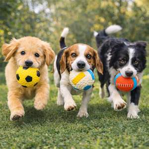 Juguetes para masticar perros con chirriador, pelota de sonido de látex suave, forma de voleibol de fútbol, juguetes interactivos para mascotas para Limpieza de dientes para gatos/ - Product Image 6
