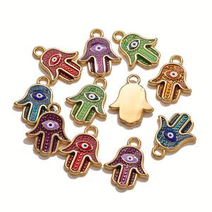 Colgante de Acero Inoxidable con Oro de 18K, Esmalte Colorido, <span class=keywords><strong>Mano</strong></span> de <span class=keywords><strong>Hamsa</strong></span>, <span class=keywords><strong>Mano</strong></span> de Fátima, Amuleto de Protección contra el Mal de Ojo, Talismán de Buena Suerte, Joyería - Product Image 6