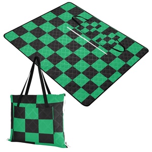 Hawaiian Custom Checked Print Picnic Blankets Foldable Hand Bag Washable Waterproof and Moisture-Proof Zip-up Picnic Blanket Mat - Product Image 1