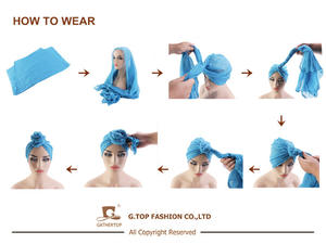 Wholesale Womens Ethnic Polyester Big Flower Turban Beanie Elegant Cap Plain <b>Head</b> <b>Wrap</b> Outdoor Stretch Long Scarf - Product Image 2