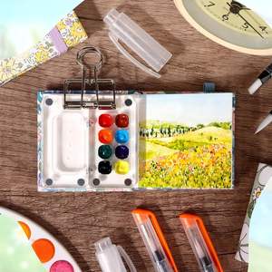 Mini ensemble de peinture <span class=keywords><strong>aquarelle</strong></span> <span class=keywords><strong>portable</strong></span> 11 pièces <span class=keywords><strong>Kit</strong></span> de palette de voyage avec boîte en acrylique transparent 3 carnets de croquis de poche 6 pinceaux d'artiste - Product Image 5