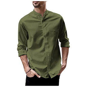 Camicia da <span class=keywords><strong>uomo</strong></span> in viscosa di <span class=keywords><strong>lino</strong></span> da <span class=keywords><strong>spiaggia</strong></span> a maniche lunghe camicie Casual estive abbottonate camicia con colletto a fascia con bottoni nascosti solidi - Product Image 6