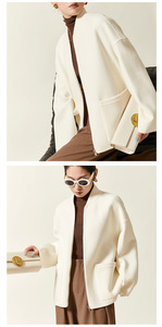 Chaqueta de <span class=keywords><strong>Lana</strong></span> Corta para <span class=keywords><strong>Mujer</strong></span>, Estilo <span class=keywords><strong>Jersey</strong></span> de Béisbol, Cuello Alto, <span class=keywords><strong>Lana</strong></span> Sólida de Doble Cara, Otoño/Invierno - Product Image 4