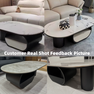 Nordisches Klassisches Design Gesintertes Stein-Beistelltisch-Set Wohnzimmer-Couchtisch Hochwertiger Ovaler Niedriger Wohnzimmer-Teetisch - Product Image 4