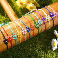 Bracelet d'amitié tissé à la main coloré et frais pour femme, style boho, design original, fleur
