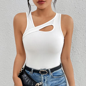 Women's Vintage Short Woven Slim-Fit Strapless Sexy Breathable Eco-Friendly Solid Color Hollow Polyester Fiber <b>Tank</b> <b>Tops</b> Button - Product Image 6