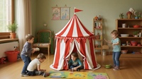 Custom Circus Kids Play Tent Portable and Foldable Popup Castle Tent para el hogar y al aire libre Camping Children's Play House Toys