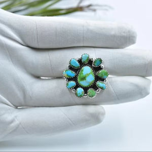 Handmade Sonoran Mountain Turquoise Adjustable <b>Ring</b> Sterling Silver <b>Statement</b> <b>Ring</b> for Women - Product Image 1