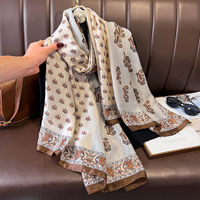 Écharpes en polyester effet soie à motif cachemire, foulards fins et doux pour femmes, châles tendance imprimés cachemire, sensation soyeuse, vente chaude