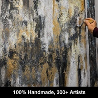 Décoration intérieure, toile peinte à la main, texture Wabi Sabi, Art déco, art mural neutre, cadre en alliage d'aluminium noir/doré, grand format