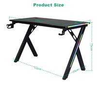 WS3956 Table de jeu électrique professionnelle en gros, bureau de jeu avec éclairage LED RGB, bureau de jeu de luxe avec porte-gobelet
