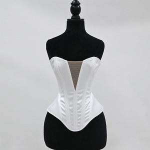 Luxurious Satin Mesh Panel Corset <b>Strapless</b> Sweetheart Overbust Bodice Waist Cincher Sculpting Bustier <b>Top</b> for Bridal Wedding - Product Image 1