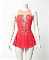 Robe de patinage artistique sans manches rouge ornée de strass pour filles et femmes, idéale pour les compétitions et les spectacles sur glace