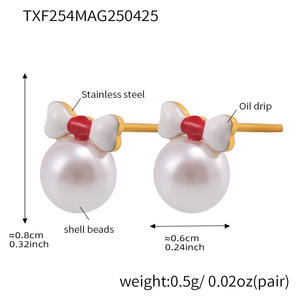 Милые крутые детские украшения с жемчужным бантом розовое ожерелье браслет кольцо серьги Веселые девушки из нержавеющей стали цвет набор украшений - Product Image 4