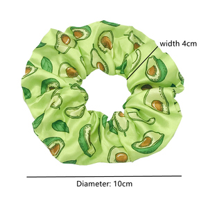 100pcs Avocado Lemon Peach Printed Scrunchies Strawberry Watermelon Pear Summer Fruit Hair Scrunchies Girl Elastic Hair Band <strong>Bun</strong>
