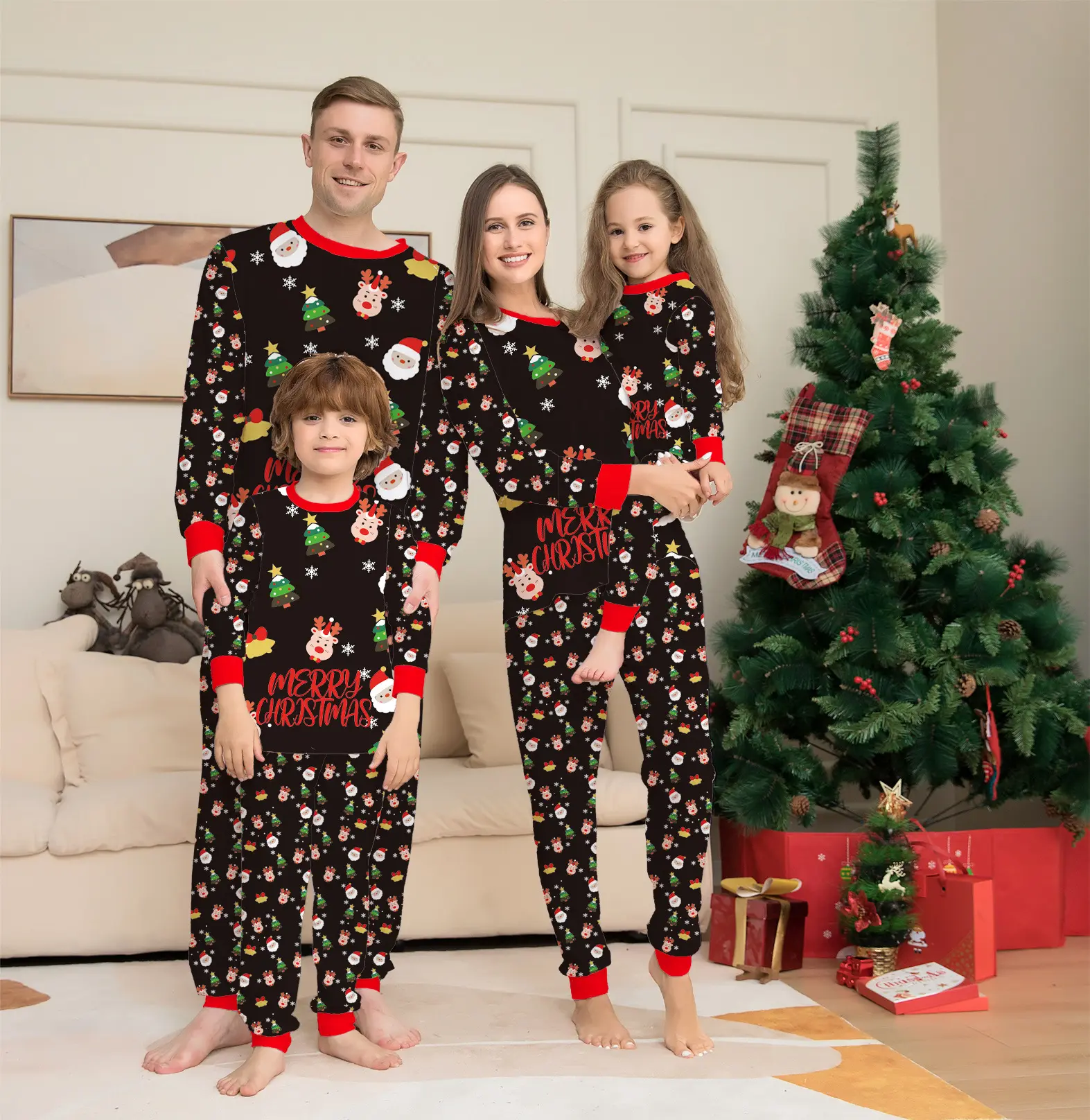 Grosir Cocok Natal Piyama Kustom Pakaian OEM untuk Keluarga 2022 Natal Pakaian Keluarga Pakaian Set Pakaian Ruang Santai