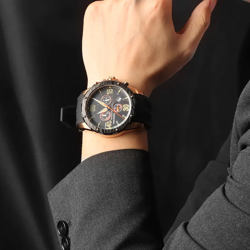 OEM özel Logo paslanmaz çelik saatler lüks erkek japonya kronograf saatler kuvars hareketi 10ATM erkekler kol saati