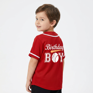 เสื้อเบสบอลสีแดงแบบกำหนดเองสำหรับเด็กผู้ชายวันเกิดเด็กชาย 5 ขวบ พิมพ์ลายแขนสั้น คอวี ชุดยูนิฟอร์มเยาวชน เสื้อกีฬาโพลีเอสเตอร์ระบายอากาศได้ดี - Product Image 3