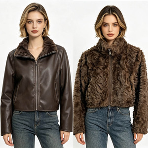 Blouson court en fausse fourrure <span class=keywords><strong>pour</strong></span> <span class=keywords><strong>femme</strong></span>, <span class=keywords><strong>taille</strong></span> <span class=keywords><strong>petite</strong></span>, coupe ajustée, en peau de mouton intégrée, manteau de mode <span class=keywords><strong>pour</strong></span> <span class=keywords><strong>femme</strong></span> - Product Image 1