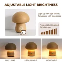 Setas de madera Interruptor táctil Dormitorio Lámpara de mesita de noche Nogal Madera de haya Cálido Luz de escritorio regulable Luz de noche