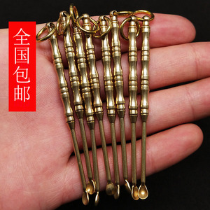 ที่แคะหูทองเหลืองทำมือ รูปทรงมีดขนาดเล็ก พกพาสะดวก สีทองแดง พร้อมพวงกุญแจแบบโบราณ ดีไซน์ไม้ไผ่ - Product Image 5