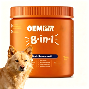 OEM ODM รับผลิตสินค้าภายใต้แบรนด์ของคุณ วิตามินรวมสำหรับสุนัขแบบเคี้ยว 8 in 1 บรรจุภัณฑ์ตามสั่ง บำรุงระบบทางเดินอาหาร ข้อต่อ ผิวหนัง ภูมิคุ้มกัน สำหรับ<span class=keywords><strong>ลูก</strong></span>สุนัขและสุนัขสูงวัย - Product Image 1