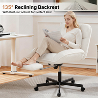Chaise de bureau pivotante ergonomique confortable en tissu sherpa doux, hauteur réglable, roulettes silencieuses, design moderne pour la maison