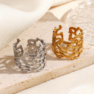 Anillos de Diseño Irregular, Anchos, con Tema Oceánico, de Coral, para Mujer, Resistentes al Agua, No se Deslustran - Product Image 4