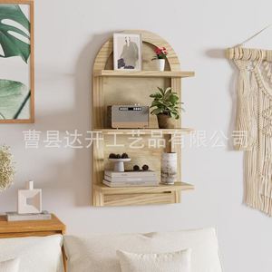 Étagère murale en bois à 3 niveaux 60x70cm, design arqué, support de rangement durable pour salle de bain - Product Image 3