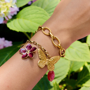 Fashion Chain Bracelet 18K Gold Stainless Steel Two Tone Color <b>Block</b> Cross <b>Shape</b> Geometric Design Unisex Jewelry Gift - Product Image 2