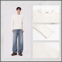 Sweat-shirt côtelé uni à col rond et manches longues pour homme, coupe ajustée, idéal pour les superpositions décontractées d'hiver - Fournisseur en gros