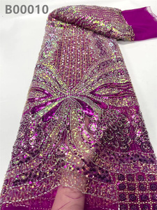Tela de encaje con cuentas bordadas verdes africanas, tela de encaje de tul con lentejuelas francesas brillantes para vestido de novia - Product Image 5