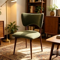 Chaise de salle à manger ergonomique avec dossier incurvé en tissu, siège rembourré doux, structure en métal, chaise d'appoint élégante de style mid-century pour salle à manger