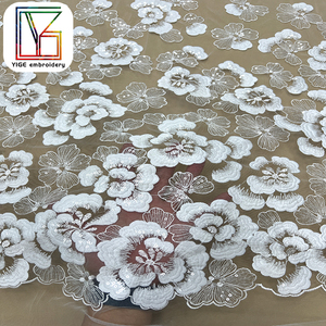 Sang trọng Bridal Dress thêu sequin vải tuyn ren vải trắng Bridal Wedding thêu hoa với sequins lưới ren vải - Product Image 2