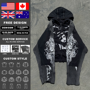 Sweat à capuche zippé en coton 100% lourd avec logo personnalisé, impression graphique 3D, sans cordon, coupe courte - Product Image 2