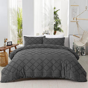 Aoyatex Nuevo diseño suave Jacquard Clips Juego de edredón y funda de almohada Juego de funda nórdica con mechones Ropa de cama - Product Image 1