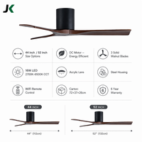 Ventilateur de plafond noir Hugger avec lumière LED, moteur DC de 44 pouces, 3 pales en noyer massif, télécommande WiFi pour salon et chambre à coucher
