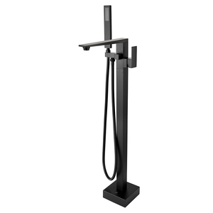 Opaco nero pavimento montato in piedi bagno caldo acqua fredda in ottone Freestanding <span class=keywords><strong>vasca</strong></span> da bagno Mixer <span class=keywords><strong>con</strong></span> doccia a mano - Product Image 1