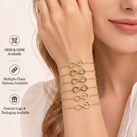 Bracelet en laiton personnalisé OEM avec pendentif Cœur Infini et ligne de vie, pavé de zircons colorés, chaîne réglable, fournisseur en gros de bijoux