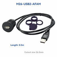 Adaptateur USB 2.0 à montage sur panneau, installation facile, boîtier PVC, homologué UL94 V-0, résistant aux flammes, extension femelle/mâle, capuchon à clipser, trou de panneau 26,5 mm