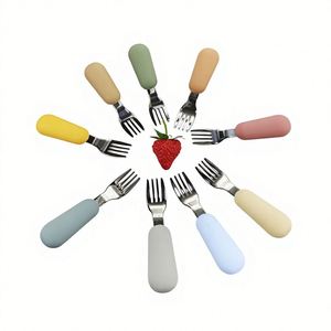 Ensemble cuillère et fourchette pour bébé en silicone de qualité alimentaire, écologique, durable, sans BPA, compatible lave-vaisselle, pour les repas des tout-petits et des enfants - Product Image 1